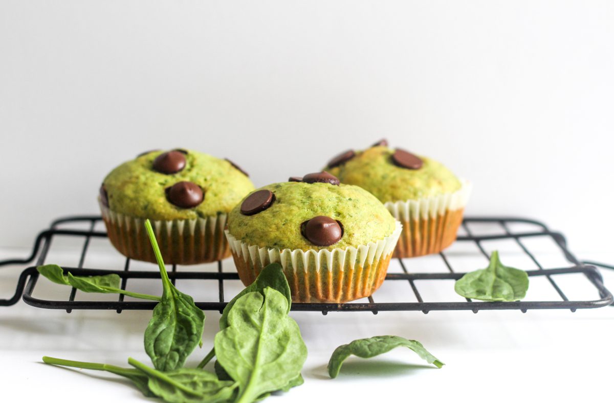 chocolate chip green spinach muffins