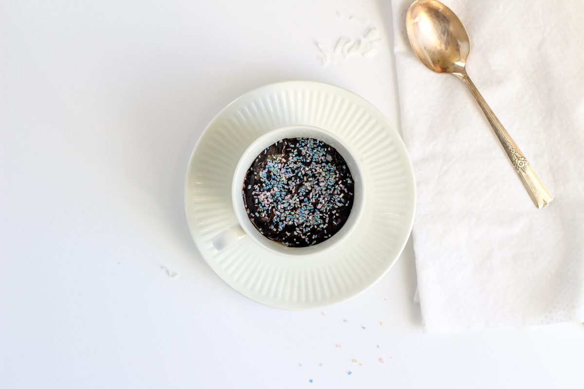 protein pudding with sprinkles on a white plate