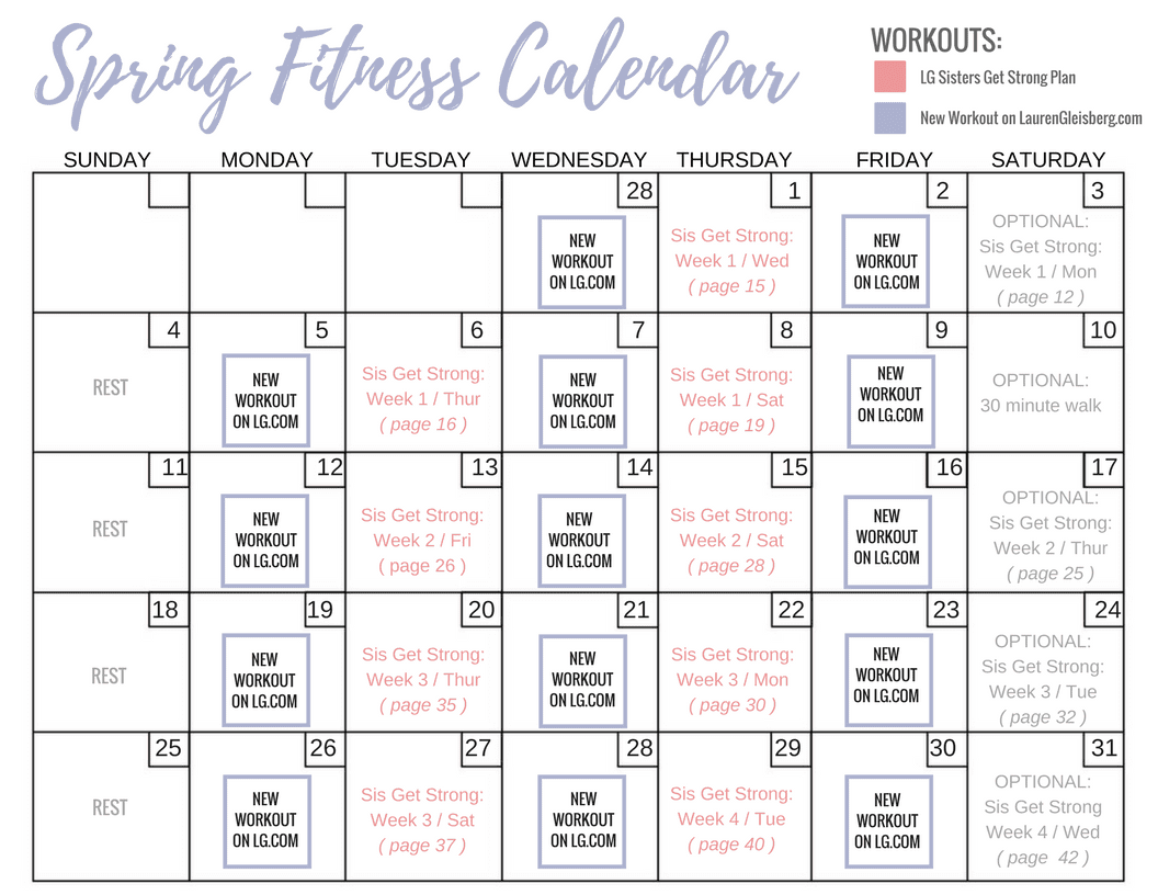 SPRING FITNESS CALENDAR PLAN GET FIT WITH WEIGHTED WORKOUTS 