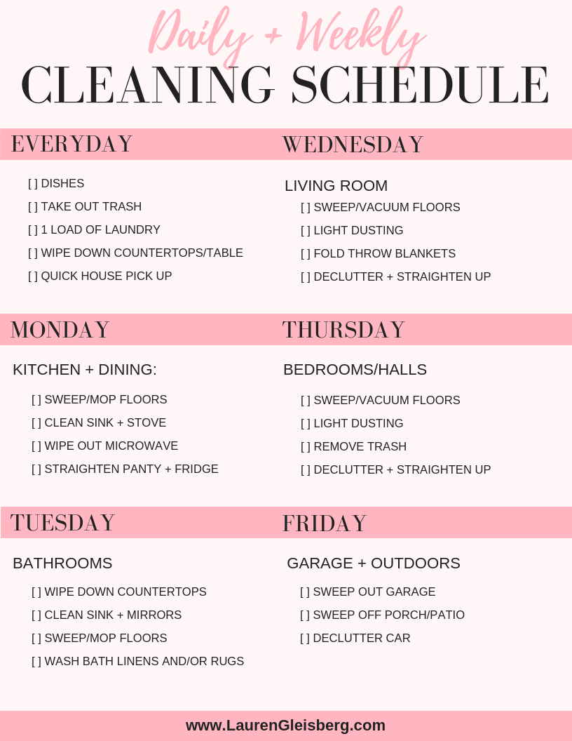 daily home cleaning checklist