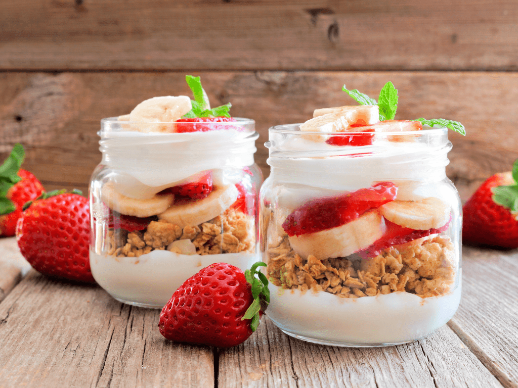 healthy yogurt parfait strawberry mason jaw