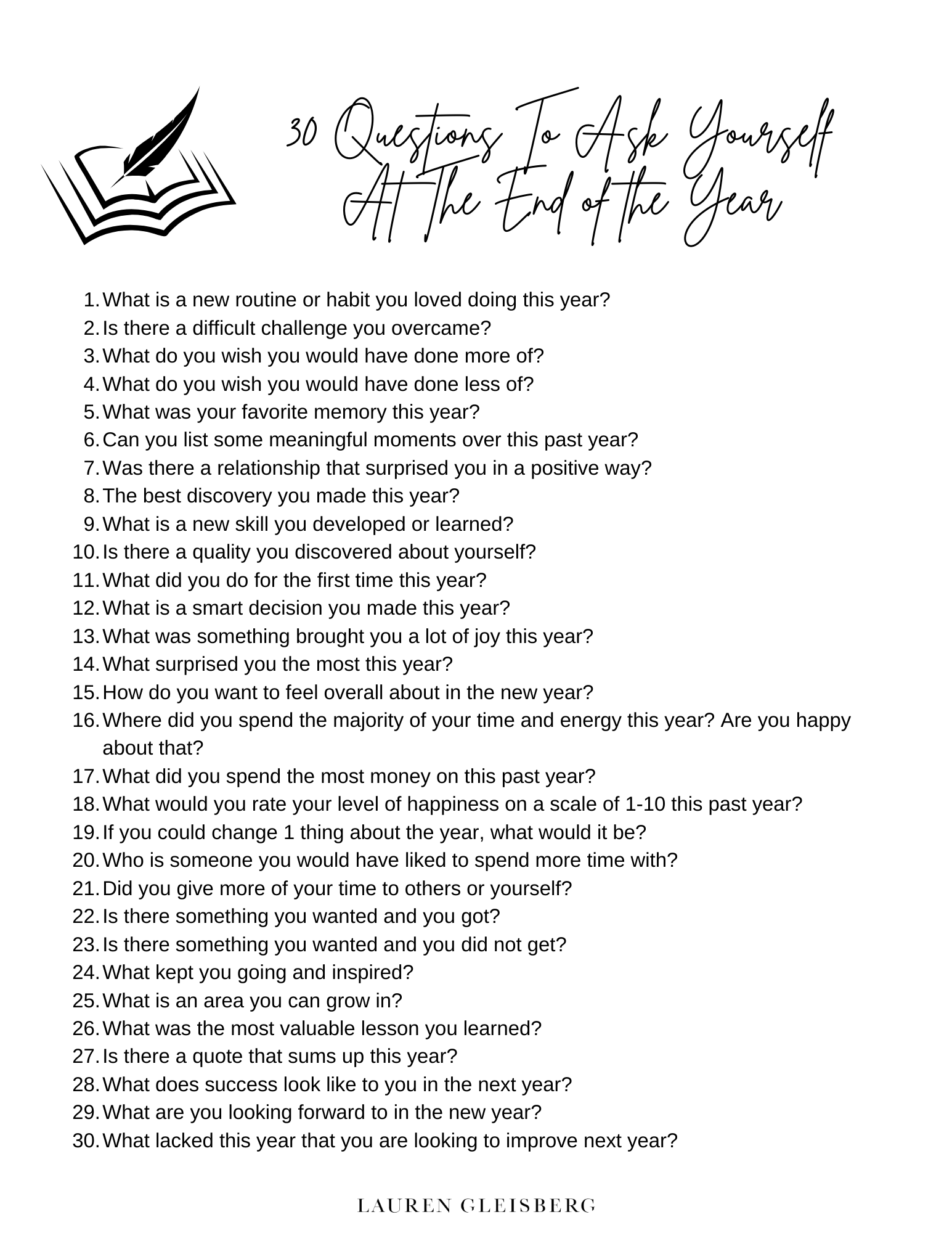 30 Questions To Ask Yourself At The End of the Year - Lauren Gleisberg