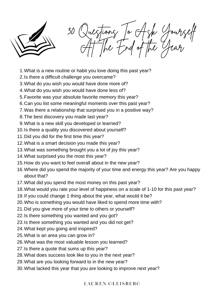 30 Questions To Ask Yourself At The End of the Year | Lauren Gleisberg ...